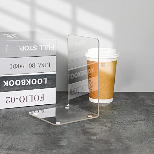 Adwikoso Clear Acrylic Book Ends, 6 Pcs Bookends for Shelves, Non-Slip Book Holder Stand, Decorative Book Stoppers for Heavy Duty Books Office Desktop Organizer