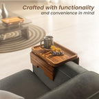 HOLANA Acacia Wood Sofa Armrest Tray - 13.75 x 9.5in Double Hinge Sofa Arm Tray Table Clip - Couch Arm Table - Wooden Side Tables for Eating and Drink (Acacia, 13.75" D x 9.5" W x 2" H) - color: Acacia, size: 13.8" x 9.5" x 2"