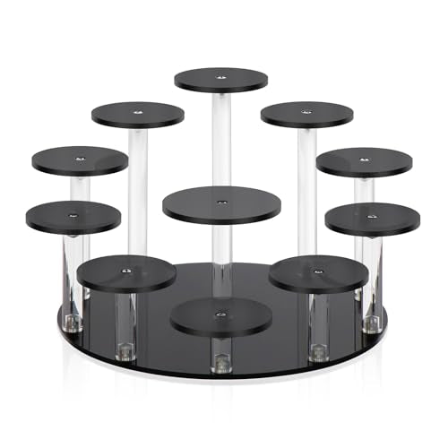 DIWNELEM Round Jewelry Stand Acrylic Display Riser Stands Dessert Tower Display Tower for Watch,Jewelry,Rings,Earrings,Mini Figurines,Cupcakes(Black,11Tier) - size: Black-11 Tier