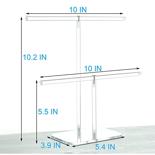 lengnoyp Premium Jewelry Stand , Solid Clear 2-Tier Acrylic Jewelry Organizer Stand & Bracelet holder Stand for Necklace Display, Ring & Watch Display - size: 2-Tier