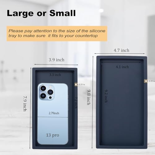 Small Silicone Bathroom Vanity Tray Rectangle Soap and Sponge Holder Kitchen Sink Organizer for Scrubber, Lotion Bottles, Perfume, Jewelry, Candle, Key Trinket Ring, Dark Blue - color: Navy Blue, size: 7.9" x 4.0"