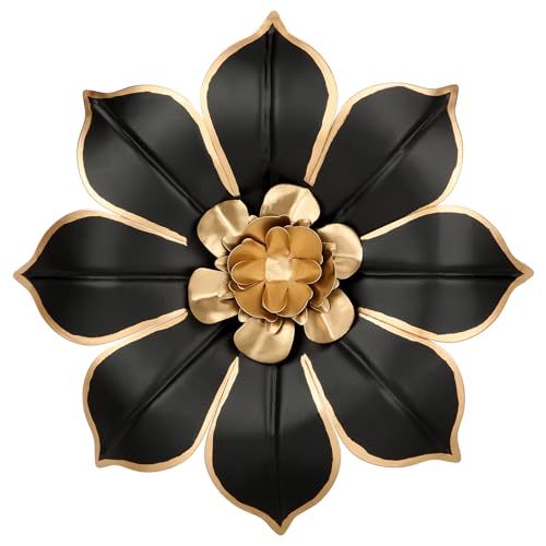 10" Metal Flowers Wall Decor, Black & Gold 3D Floral Metal Wall Art Decor for Inoor & Outdoor Use, Vintage & Modern Walls Arts for Bathroom, Living Room, Bedroom, Office, Garden, Patio, Porch, 1 Piece - color: # 1 Black and White