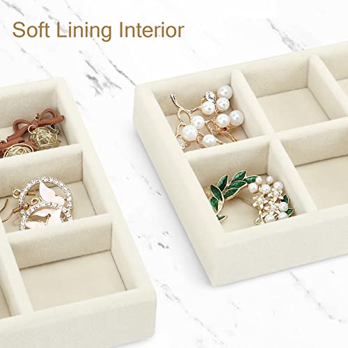 DesignSter Small Jewelry Tray-Ring Organizer 2PCS Premium Velvet Rings Earrings Display Tray Storage Insert Holder for Jewelry Box, Drawer, Dresser (6 Grids, Beige) - color: Beige, size: 6 Grids