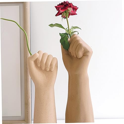 Cabilock Creative Light Brown Ceramic Hand Shaped Vase for Desktop Decoration Unique Handmade Art Flower Arrangement Ornament Home Decor Office and Living