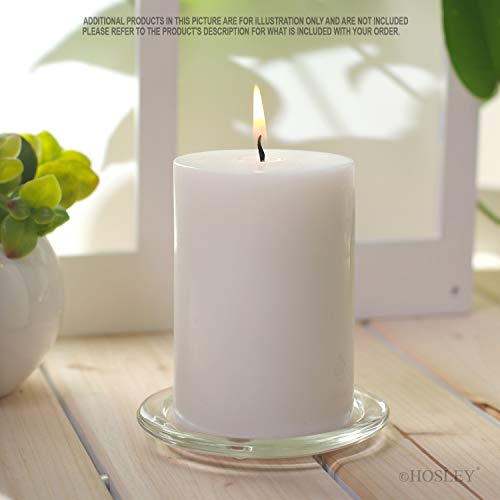 Hosley Set of 8 Clear Glass Pillar Plates - 4 Inch Diameter. Ideal Gift for Weddings, Parties, Spa, Pillar Candle, Votive Candle Garden. Or as a Pedestal W1 - size: 4" Diameter