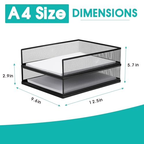Wire Mesh Letter Trays Paper Tray Desk File Organizer, 2 Pack Stackable Metal Front-Load Documents Tray for Office Supplies File (Lengthways)