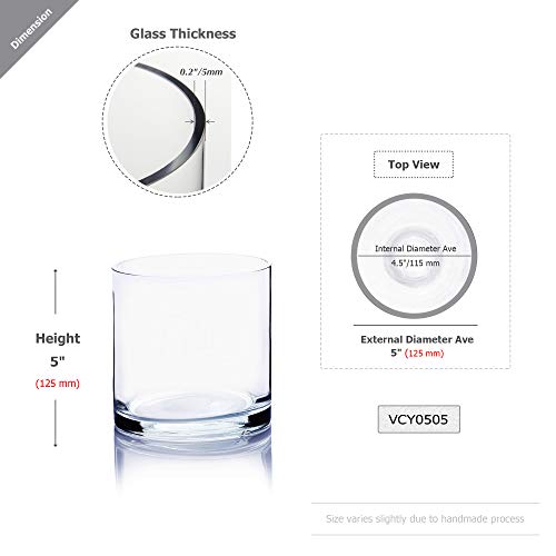 WGV Cylinder Glass Vase, Diameter 5", Height 5", Clear Glass Floral Planter Container, Floating Candle Holder for Wedding Party Event Home Office Decor, 1 Piece - size: 5"x5"H CL
