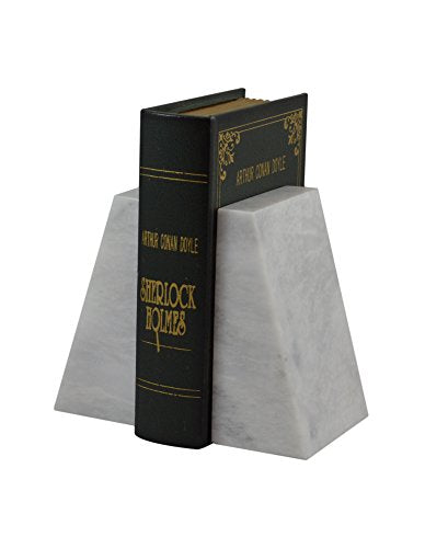 Modern Wedge Marble Bookends – Hand Carved, Polished Stone Bookends w/Non-Slip Rubber Pads – Lightweight & Compact Decorative Bookends (Pearl White) - color: Pearl White