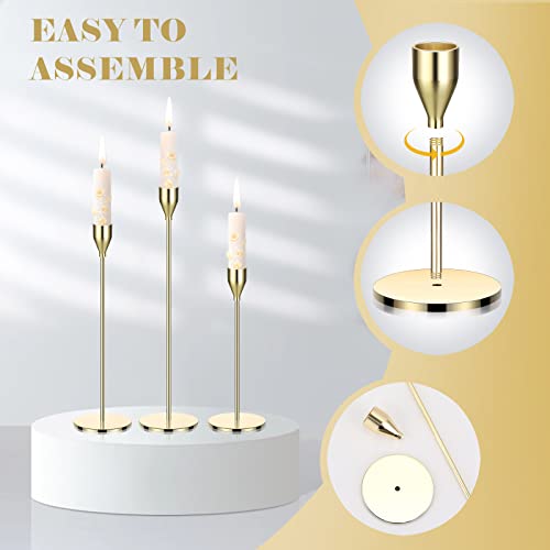Potchen 27 Pack Gold Candles Holder, 9 Sets Metal Taper Candlestick Holders Fit 0.75 Inch Thick Pillar Candles, Vintage Modern Candle Sticks Centerpiece Decor for Wedding Home Dinning Anniversary - color: Gold
