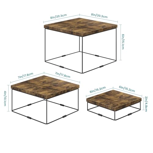 ELITEROO Buffet Risers and Stands, 3 Tier Wood Display Risers, Cake & Cupcake Stands, Dessert Table Display Set, 3Pcs Cube Display Base for Wedding Birthday Party Decor, Rustic Brown, 6"x7"x8" - size: 6"x7"x8"