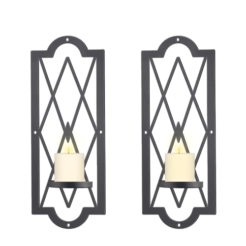 OYEFLY 2 Pcs Metal Candle Sconce,Rustic Wall Candle Sconces (Black)