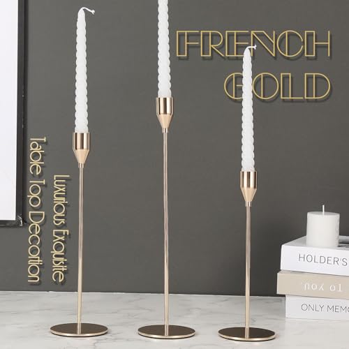 6Pcs French Gold Candlestick Holders Set Fit 3/4" Tall Taper Candle Home Decorative Table Centerpieces for Family Dinning, Party Decoration - color: French Gold, size: 6 set
