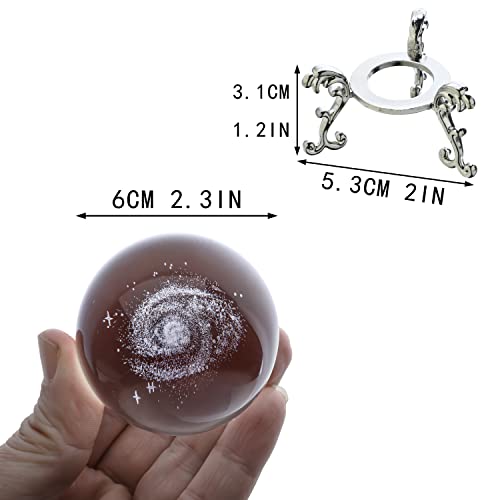 H&D HYALINE & DORA 2.36Inch/60MM Engraved 3D Galaxy Ball Paperweight Crystal Display Globe Full Sphere Glass Paperweight Fengshui with Metal Stand - color: 60mm Galaxy