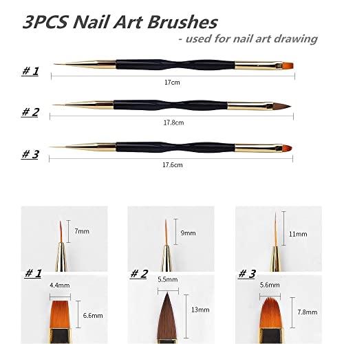 FULINJOY 5PCS Dual Tipped Nail Art Sculpture Pen with 3PCS Nail Painting Brushes, Silicone Nail Polish Brushes Carving Drawing Tool, Acrylic Rhinestone Handle, Nail Art Design Tools - size: 5 Sculpture Pens + 3 Painting Brushes