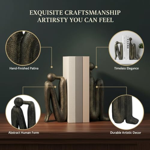 Thinker Decorative Bookends for Shelves, 1 Pair Heavy-Duty Book Ends Holder, Resin Book Stopper for Office Home Living Room Decor - color: Thinker-a