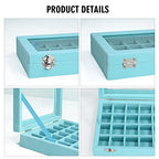Vicoter Velvet Jewelry Box 24 Grid Jewelry Ring Display Organiser Box Tray Holder Earrings Storage Case for Girls Wife Mom Women (Light Blue) - color: Light Blue