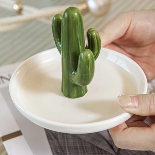 Cactus Ring Holder Dish, Ceramic Jewelry Tray Trinket Dish for Necklace Keychain Organizer, Cute Funny Birthday Wedding Mothers Day Gift for Women Friends Girls - style: Cactus