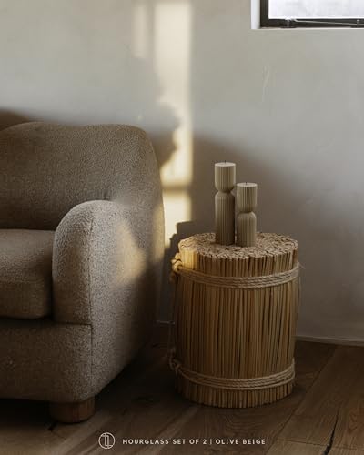 LAWA Hourglass Pillar Candle - Large Beautiful Handmade Pillar Scented Soy Wax Candle Elegant Bubble Aesthetic Candle Housewarming Gift Home Room Shelf Decor Idea Olive Beige (Set of 2) - color: Olive Beige
