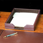 Dacasso Dark Brown Bonded Leather Luxury Letter Tray Holder - Paper Organizer for Desktop Office Essentials & Executive Desk Decor