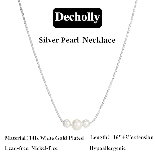 Mothers Day Gifts - 14K Gold Plated Pearl Necklaces for Women Trendy Dainty Necklace Simple Layered Gold Pearl Necklace for Women Mothers Day Wedding Birthday Gifts - color: 2-Silver Three Pearl