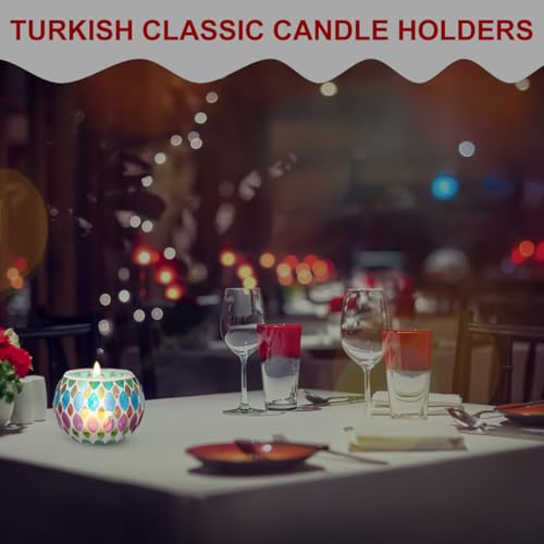 Amosfun Handmade Stained Glass Candle Holder 3.14X3.14X2.36In Colorful Mosaic Table Candlestick for Home Decoration and Festival Use