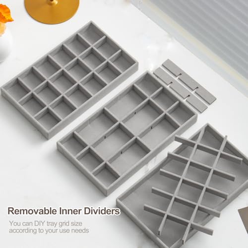 SPAKOWN Jewelry Trays Organizer for Drawer, 9 Set of Small Jewelry Display Case Storage Velvet Stackable Drawer Inserts Organizer for Necklaces Bracelets Earrings Rings (Grey) - color: Grey