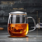DOPUDO Large Glass Tea Cup, 25.6 oz Borosilicate Glass Tea Mug with Infuser and Lid, Clear Tea Cups for Brewing Scented Tea and Tea Bag. - size: 25.6OZ