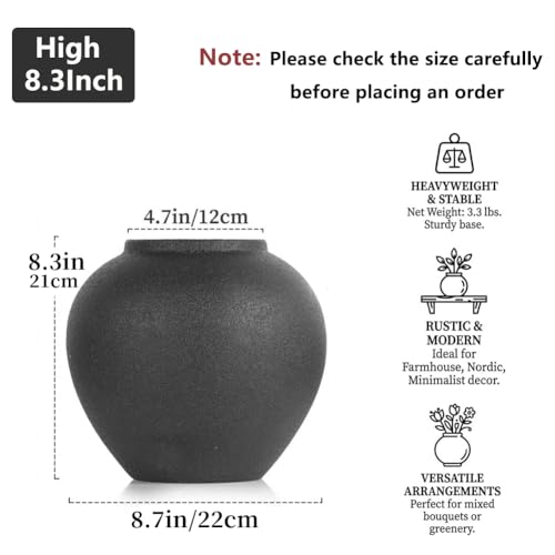 Rustic Ceramic Vase, 8.3" Black Farmhouse Tall Vase, Vintage Vases, Modern Terracotta Decor Vases for Home Decor, Living Room, Entryway, Table Centerpieces, Shelf, Kitchen, Housewarming Gifts - color: Black, size: 8.3in