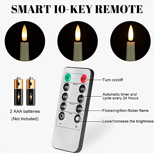Flameless Taper Candles with 3D Wick, 9.6" Real Wax LED Candles with Remote and Timer, 3 Pack Flickering Candlesticks Battery Operated, Classic Tall Taper Candles for Home, Wedding, Party, Ivory - color: Ivory
