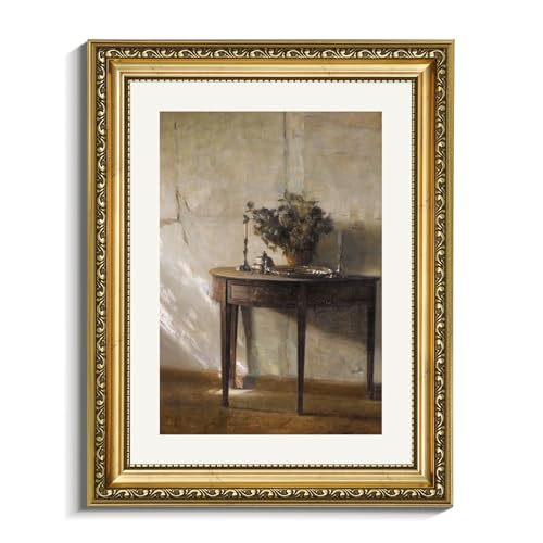 VIYYIEA Gold Framed Wall Art, After Noon Canvas Print Home Decor Vintage Art Painting Picture Bathroom Wall Decor, Potted Plant Artwork for Living Room Bedroom Kitchen Office - 14L x 11W - color: After Noon, size: 14"L x 11"W