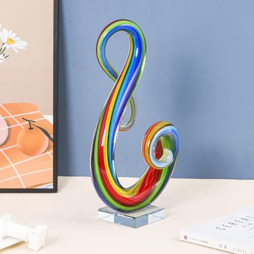 Handmade Glass Sculpture, Luxury Home Decor Art Object, Unique Decorative Tabletop Figurine for Living Room, Coffee Table, Mantel, Showroom – Modern Artistic Centerpiece (Rainbow Notes) - color: Rainbow Notes
