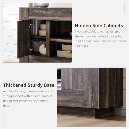 OKD Modern 70" TV Stand, Entertainment Center for TVs Up to 80", Media Console with Large Open Storage & Side Cabinets, Thick Wood Design for Living Room, Dark Rustic Oak - color: Dark Rustic Oak