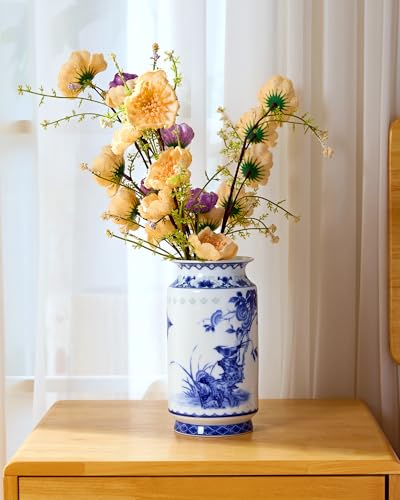 Blue and White Vintage Vase Chinoiserie Farmhouse Decorative Vases Flower Terracotta pots for Tableshelf Bookshelf Bathroom Living Room Kitchen 8.3inch - size: 4"X8.3"