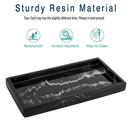 Emibele Jewelry Organizer Resin Tray, Bathroom Kitchen Dresser Vanity Tray Jewelry Dish Ring Cosmetic Organizer for Candle Perfume Soap Shampoo Small Plant Home Decor, Mini Size - Ink Black - color: Ink Black, size: 7.7" x 3.9" x 0.8"