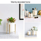 Gold pencil cup Sturdy metal frame with white ceramic pen holder For desks and kitchen appliance holders - color: White gold, size: H 4.6''