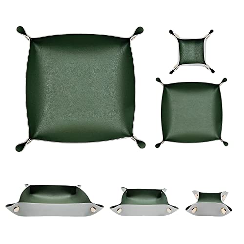 3 Size Leather Valet Tray Organizer, Folding Travel Organizer, Jewelry Tray, For Travel, Home Or Office | Plain Weave, Double Complexion - color: GREEN&GREY