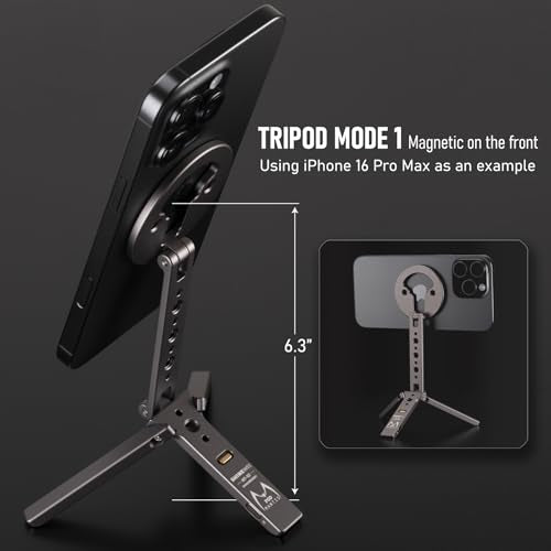 Ultra-Compact Magnetic Tripod for iPhone | Foldable Hook Design, 20 N52 Magnets, Cold Shoe & 1/4" Screw - Phone Stand for iPhone 12-17 & MagSafe Devices
