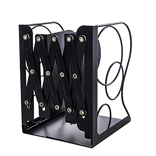 Adjustable Bookends Metal Book Ends for Heavy Book Holder Heavy Duty Bookends Nonskid Bookcase Desktop Book Organizer Binder Holder - color: Black-round