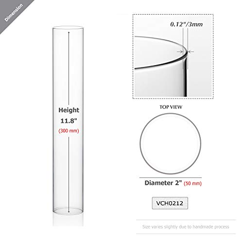 WGVI Hurricane Candle Holder Sleeve, Wide 2", Height 12", Clear Glass Cylinder Candleholder, Chimney Tube, Open Ended Candle Shade, 1 Piece (HST0212_1) - size: 2"x12"H