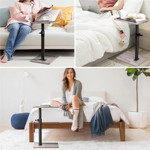 YUHFERA Sofa Armrest Tray Table for Couch - 360° Swivel Height Adjustable End for Small Spaces, Snack Side Table for Bed or Chair with Phone & Tablet Slot (Gray,Standard) - color: Taupe, size: Standard