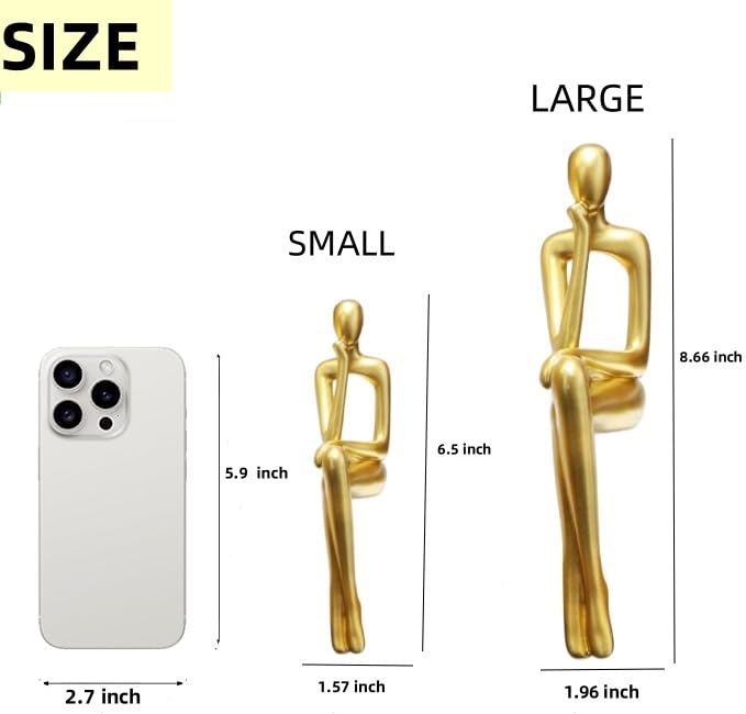Prettidecor Gold Home Decor Thinker Statue Accents, Set of 3 Thinker Sculptures Office Decor Modern Abstract Resin Decoration on Shelf Table Desk for Living Room Office Bedroom (Small Gold) - color: Gold, size: Small