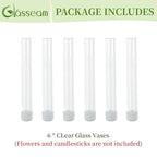 Glasseam Glass Bud Vase for Flowers: 6pcs Clear Small Vases for 22mm Candlestick Taper Candle Holders - 5.9" Skinny Table Centerpieces with Silicon Case for Tablescapes, Wedding Gift and Home Decor
