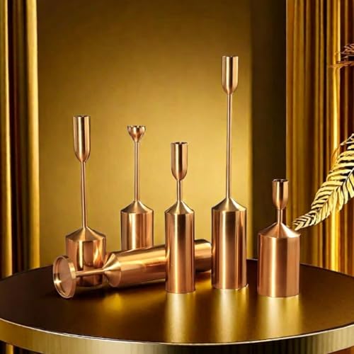 Gold Candle Holders,Room Decor, Northern Light Luxury Home Decor Galvanized Metal Candelabra six-Piece Set of Decorative Ornaments Wedding Ornament,Dinner handicrafts candlesticks (6, Gold) - color: Golden
