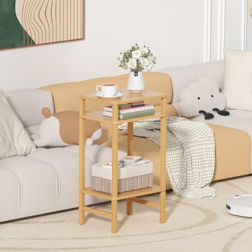 YUFAM Side Table End Table Tall Night Stand 3-Tier for Living Room Bedroom Bathroom Office Furniture Natural - color: Natural, size: 3 Tier
