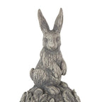Deco 79 Polystone Rabbit Textured Sculpture with Leaf Covered Round Base, 8" x 8" x 20", Gray - size: 8" x 8" x 20"