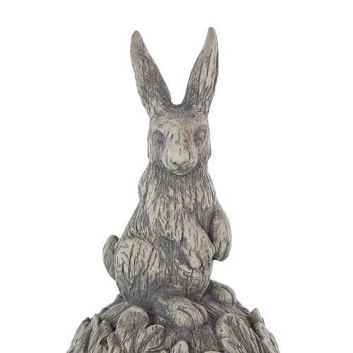 Deco 79 Polystone Rabbit Textured Sculpture with Leaf Covered Round Base, 8" x 8" x 20", Gray - size: 8" x 8" x 20"
