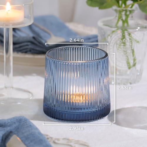 DARJEN Blue Ribbed Tealight Votive Candle Holders Set of 10- Votive Candle Holders for Table Centerpiece, Tea Light Candle Holder Glass for Wedding and Home Decor, Blue Decor and Gifts - color: Blue, size: 10Pcs