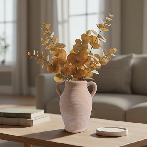 Sunddo Terracotta Vase with 2 Handles, 8 inch Rustic Ceramic Vase, Farmhouse Decor, Table Living Room Bedroom Fireplace Decor - color: Rustic Terra - 8, size: 8 Inch