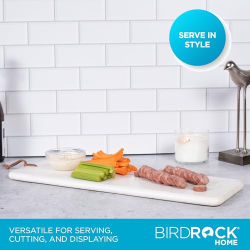 BIRDROCK Home 23" Marble Serving Board - Charcuterie Board for Party Appetizers - Kitchen Platter for Food - Pizza Fruit Display - White