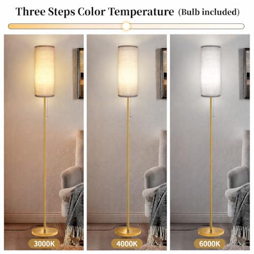 Ldeco Modern Floor Lamp for Living Room, Gold Standing Lamps with 3 Color Temperatures Bulb, Minimalist Tall Lamp with Chain Switch for Bedroom, LED Bulb Included(Beige Shade+Gold) - color: Beige+Gold